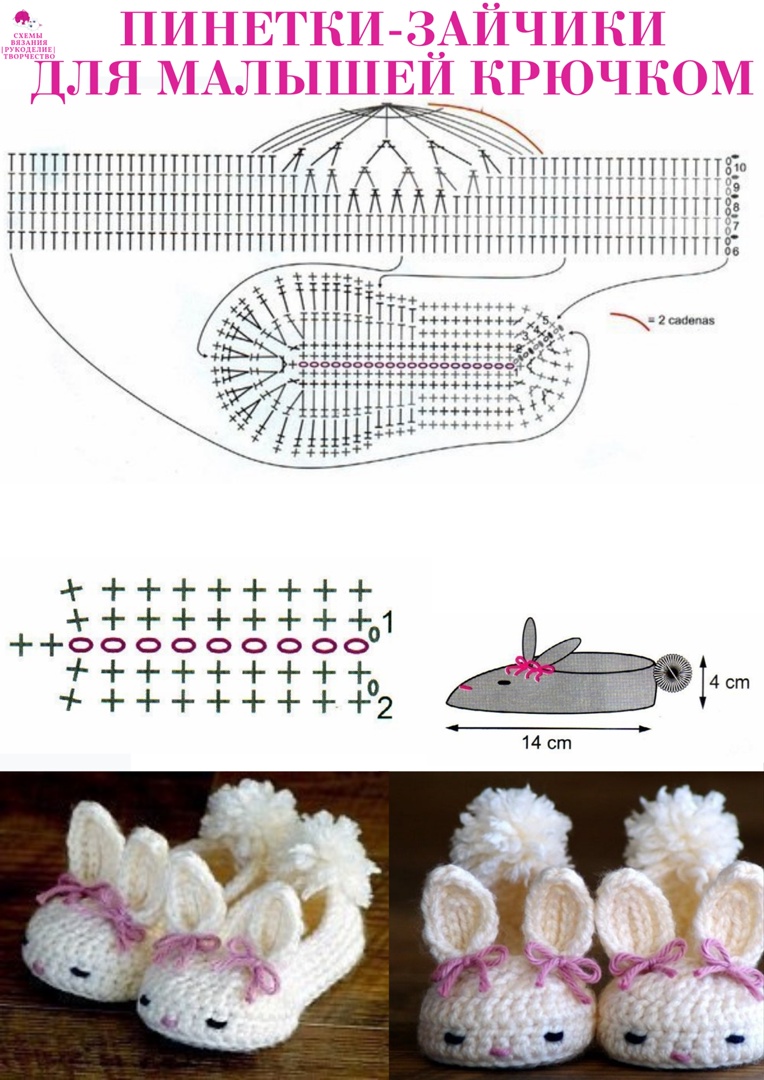 Пинетки зайчики спицами для новорожденных схемы и описание